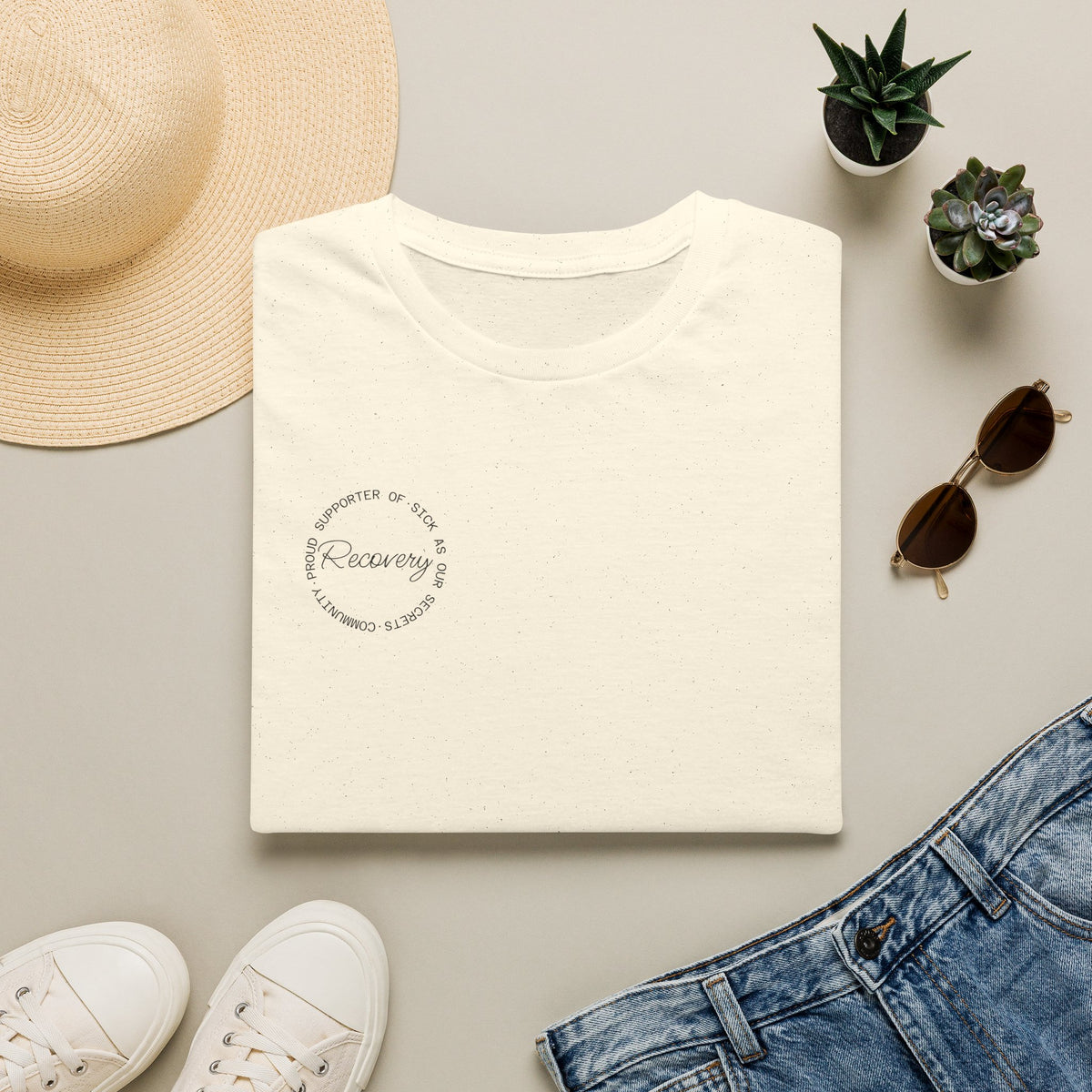 Recovery Supporter T-shirt — Subtle Chest Circle Script Design