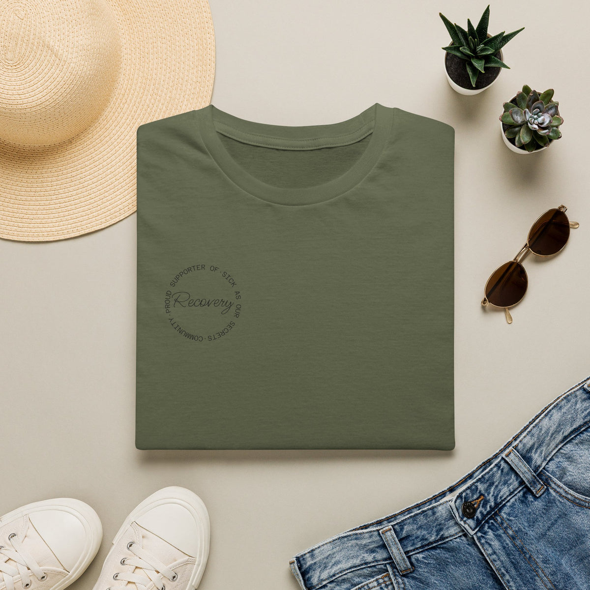 Recovery Supporter T-shirt — Subtle Chest Circle Script Design