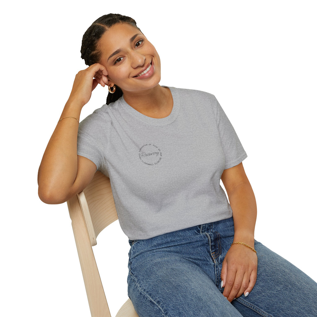 Recovery Supporter T-shirt — Subtle Chest Circle Script Design