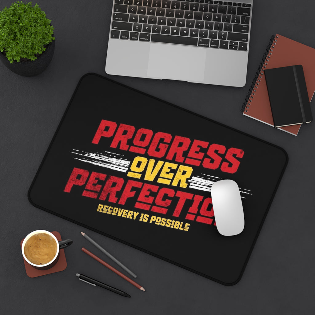 Progress Over Perfection Desk Mat — ‘Recovery Is Possible’ Motivational Mouse Pad