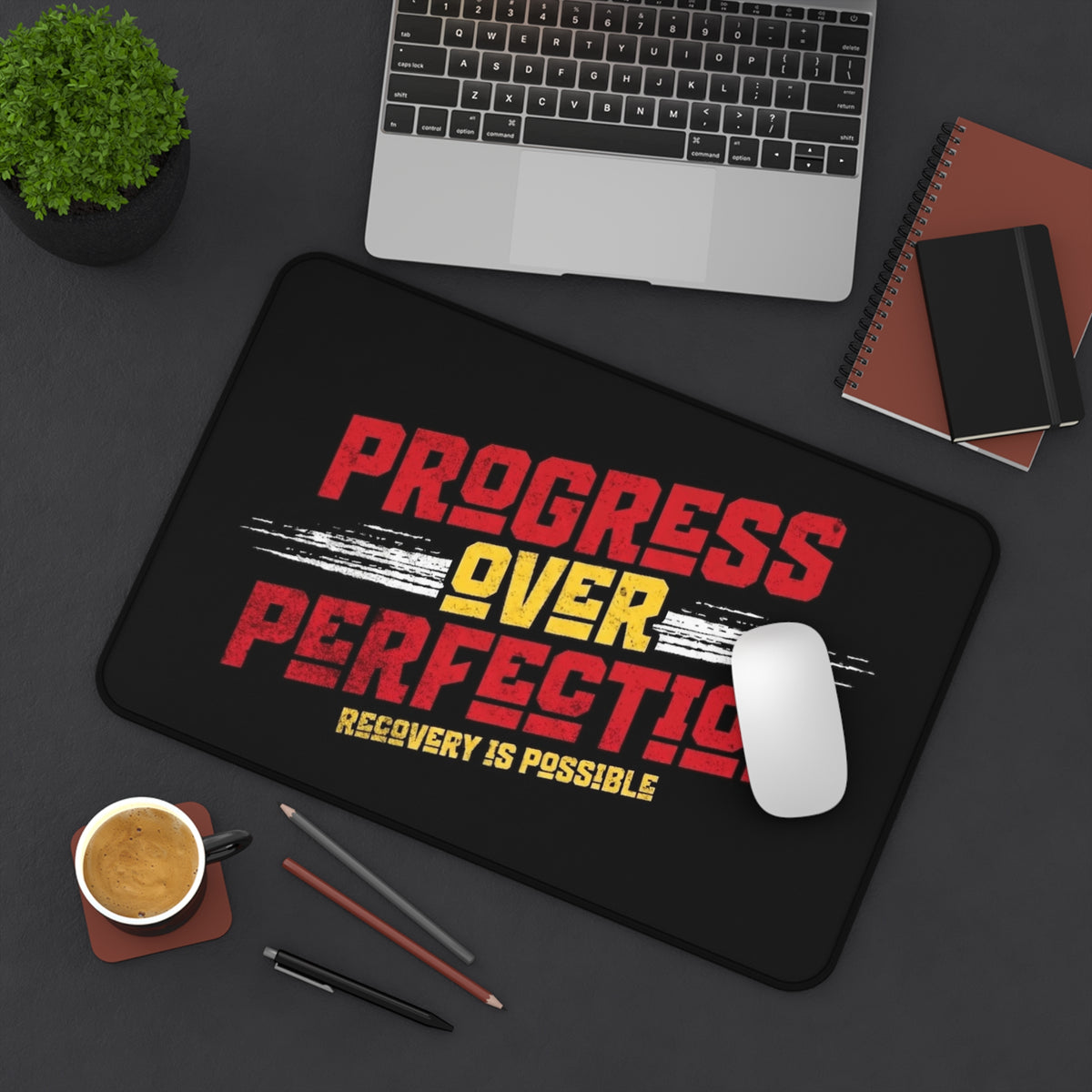 Progress Over Perfection Desk Mat — ‘Recovery Is Possible’ Motivational Mouse Pad