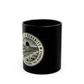 Serenity Sunrise Black Ceramic Mug 11oz, The off center logo represents how imperfect we are