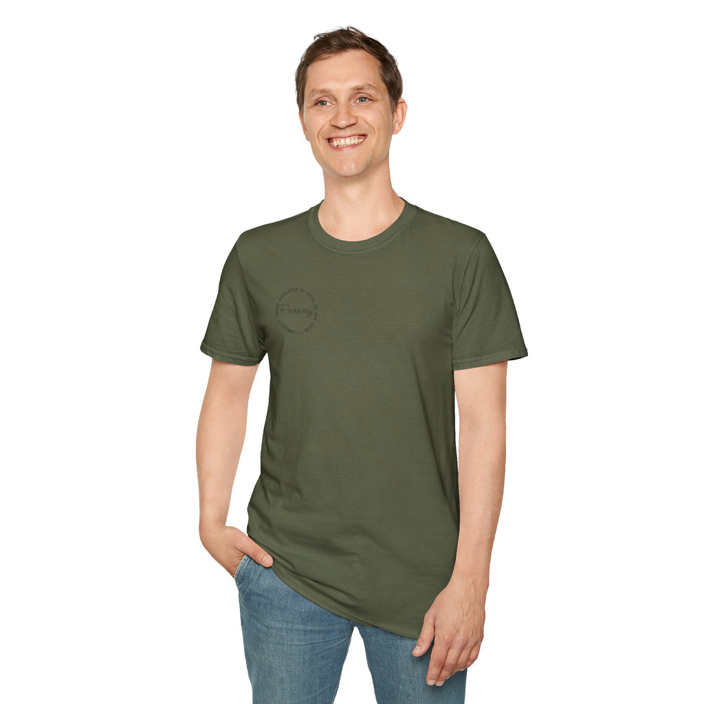 Recovery Supporter T-shirt — Subtle Chest Circle Script Design