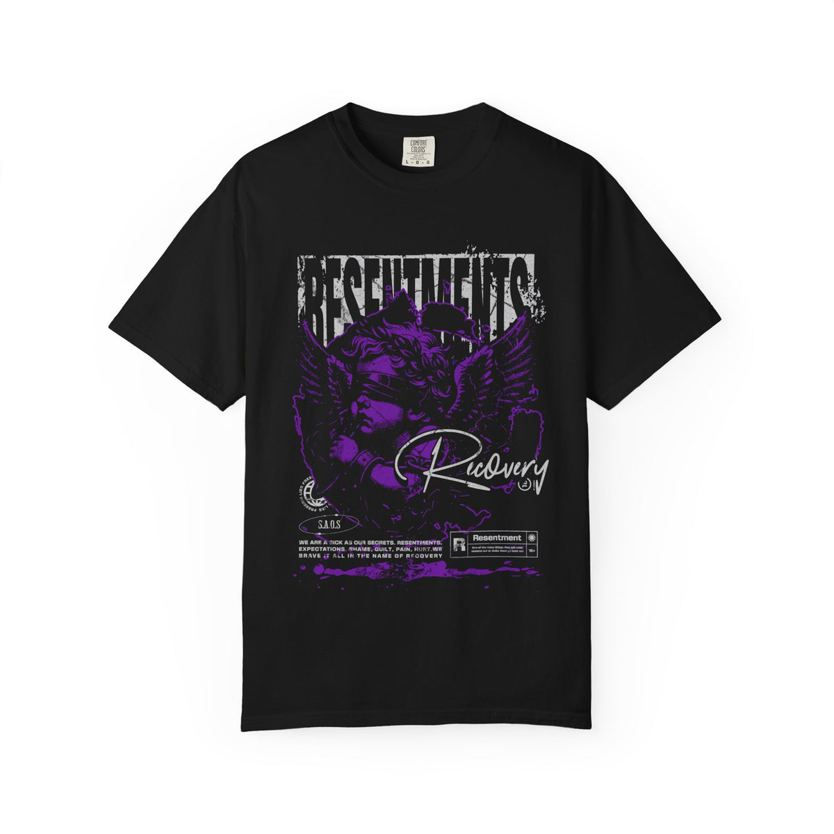 Resentments Raven Graphic T-Shirt – Dark Purple Gothic “Recovery” Tee