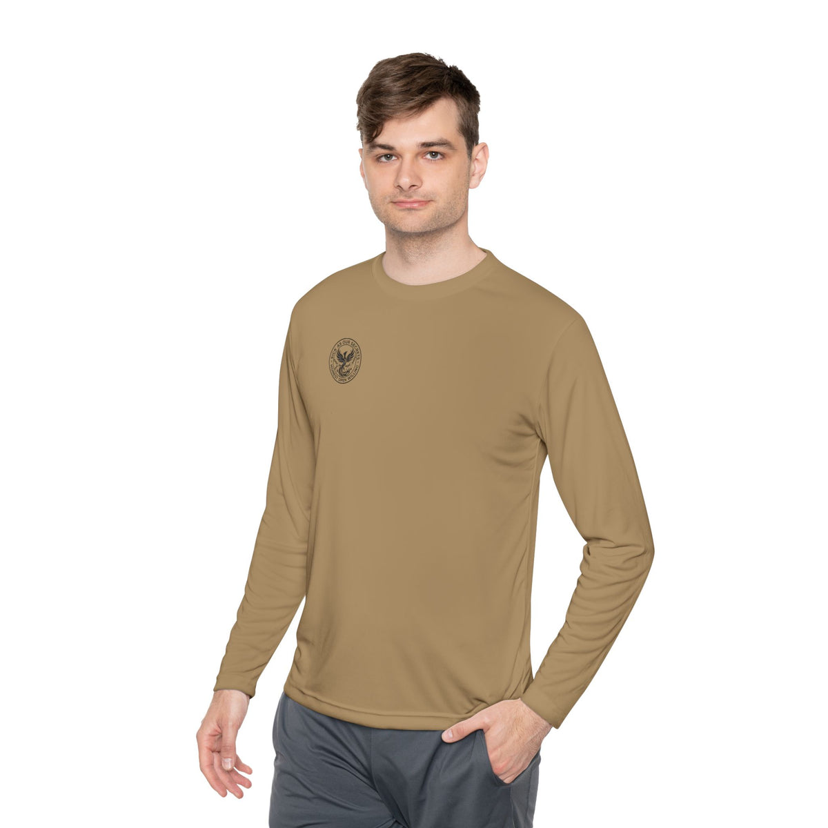 Long Sleeve Tee — Minimal Floral Crest Chest Graphic