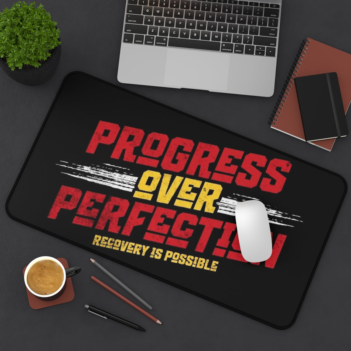 Progress Over Perfection Desk Mat — ‘Recovery Is Possible’ Motivational Mouse Pad