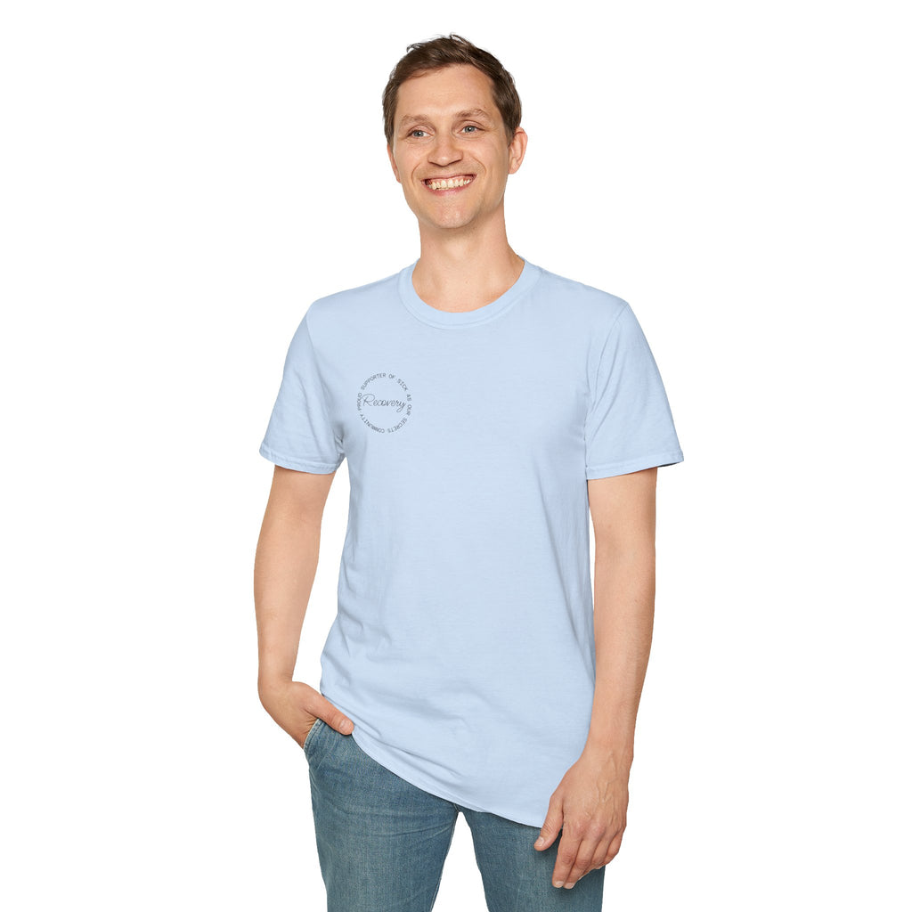 Recovery Supporter T-shirt — Subtle Chest Circle Script Design