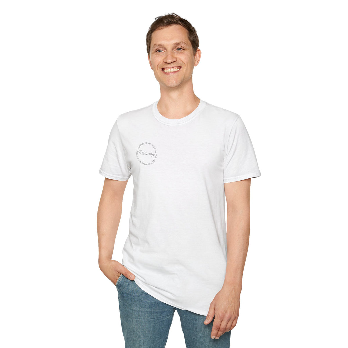 Recovery Supporter T-shirt — Subtle Chest Circle Script Design