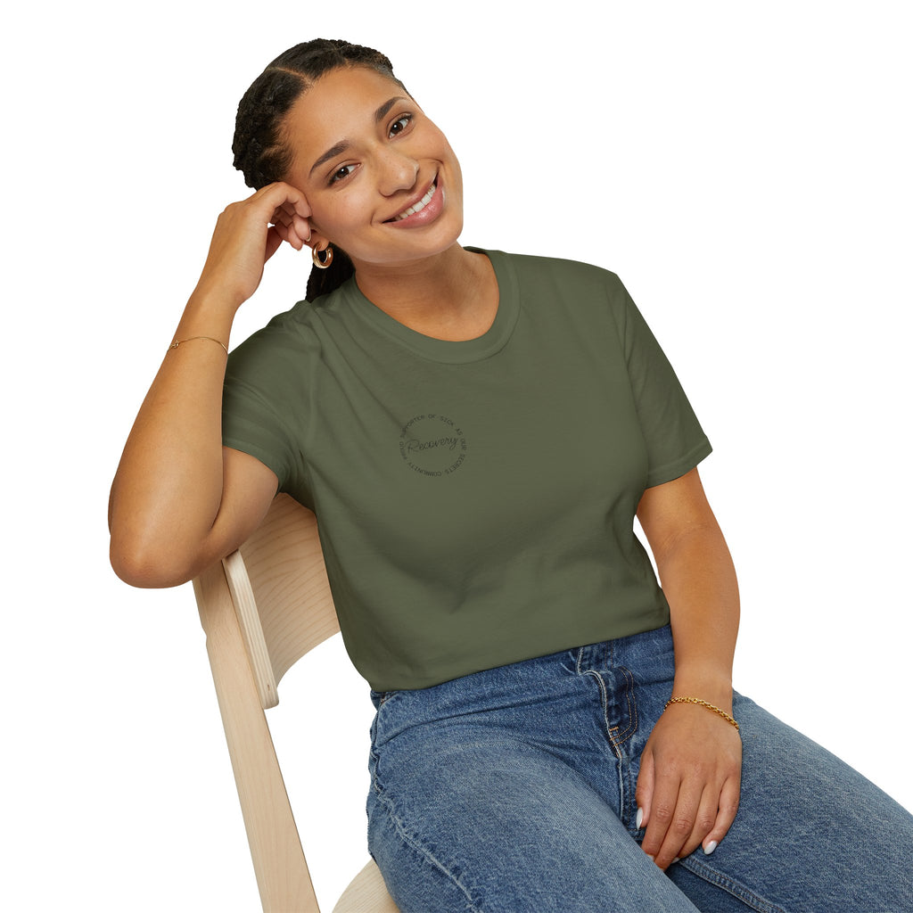 Recovery Supporter T-shirt — Subtle Chest Circle Script Design