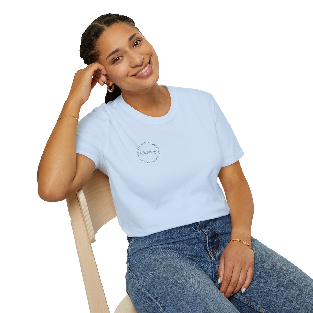 Recovery Supporter T-shirt — Subtle Chest Circle Script Design