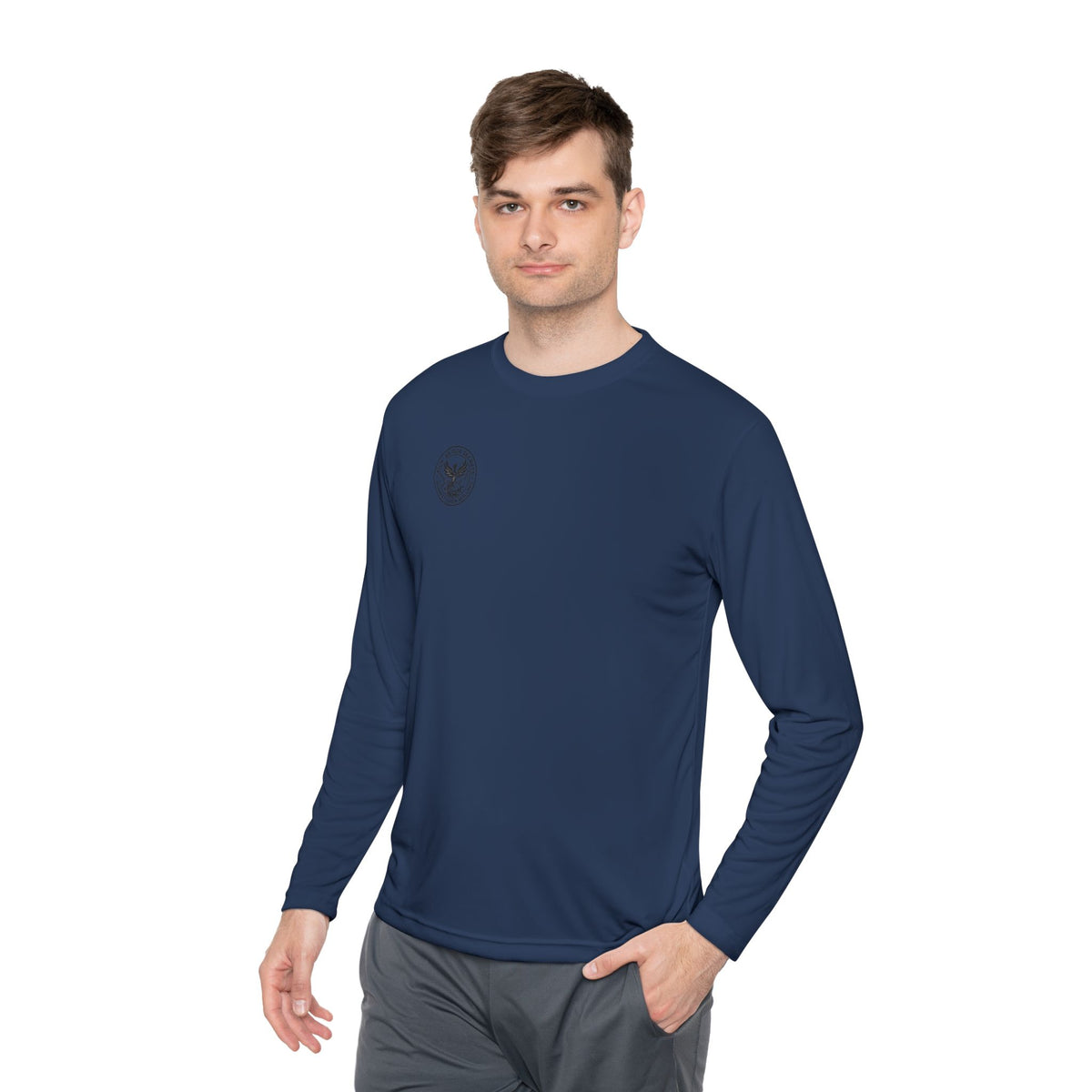 Long Sleeve Tee — Minimal Floral Crest Chest Graphic