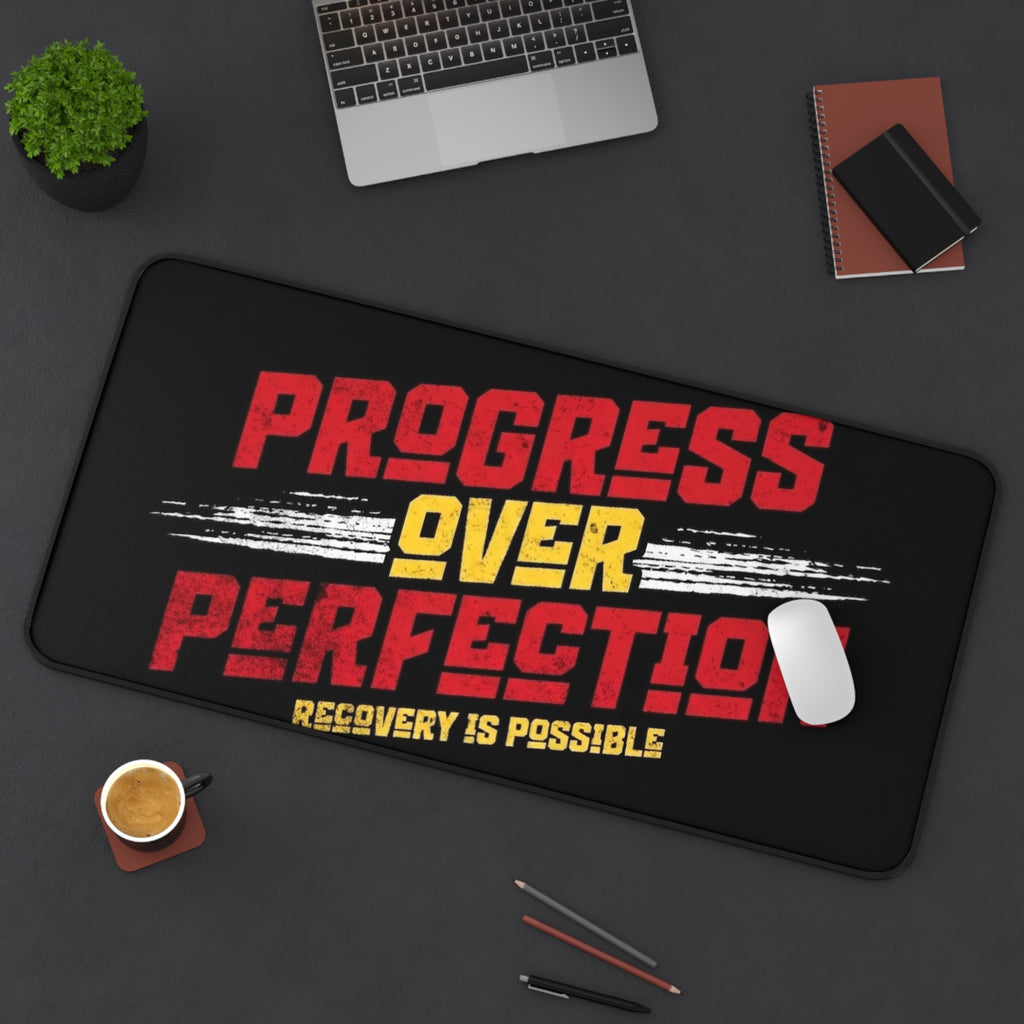 Progress Over Perfection Desk Mat — ‘Recovery Is Possible’ Motivational Mouse Pad