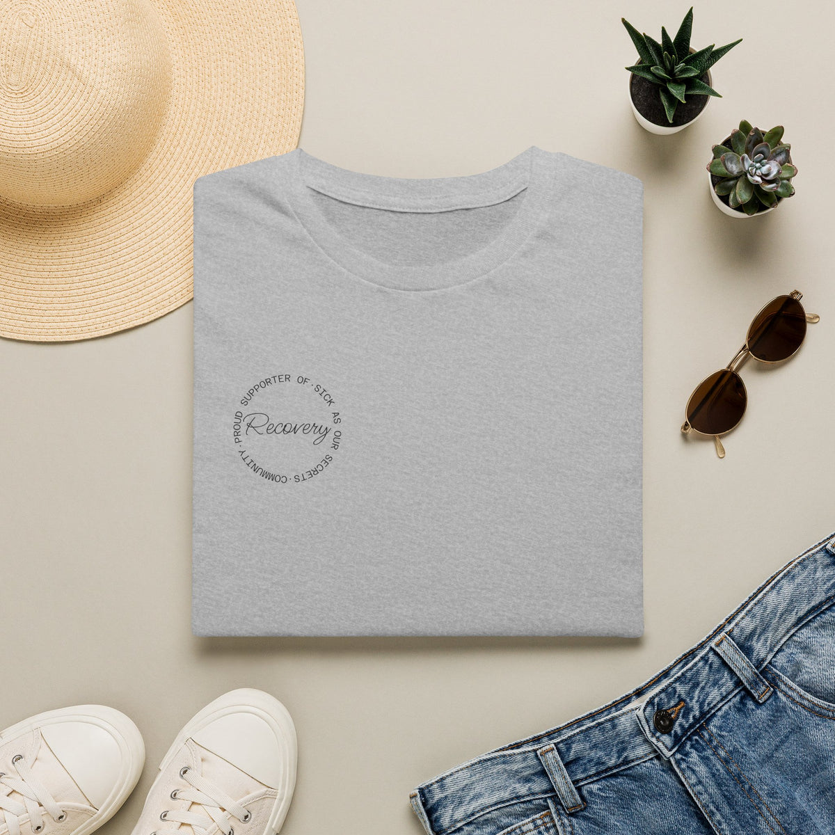 Recovery Supporter T-shirt — Subtle Chest Circle Script Design