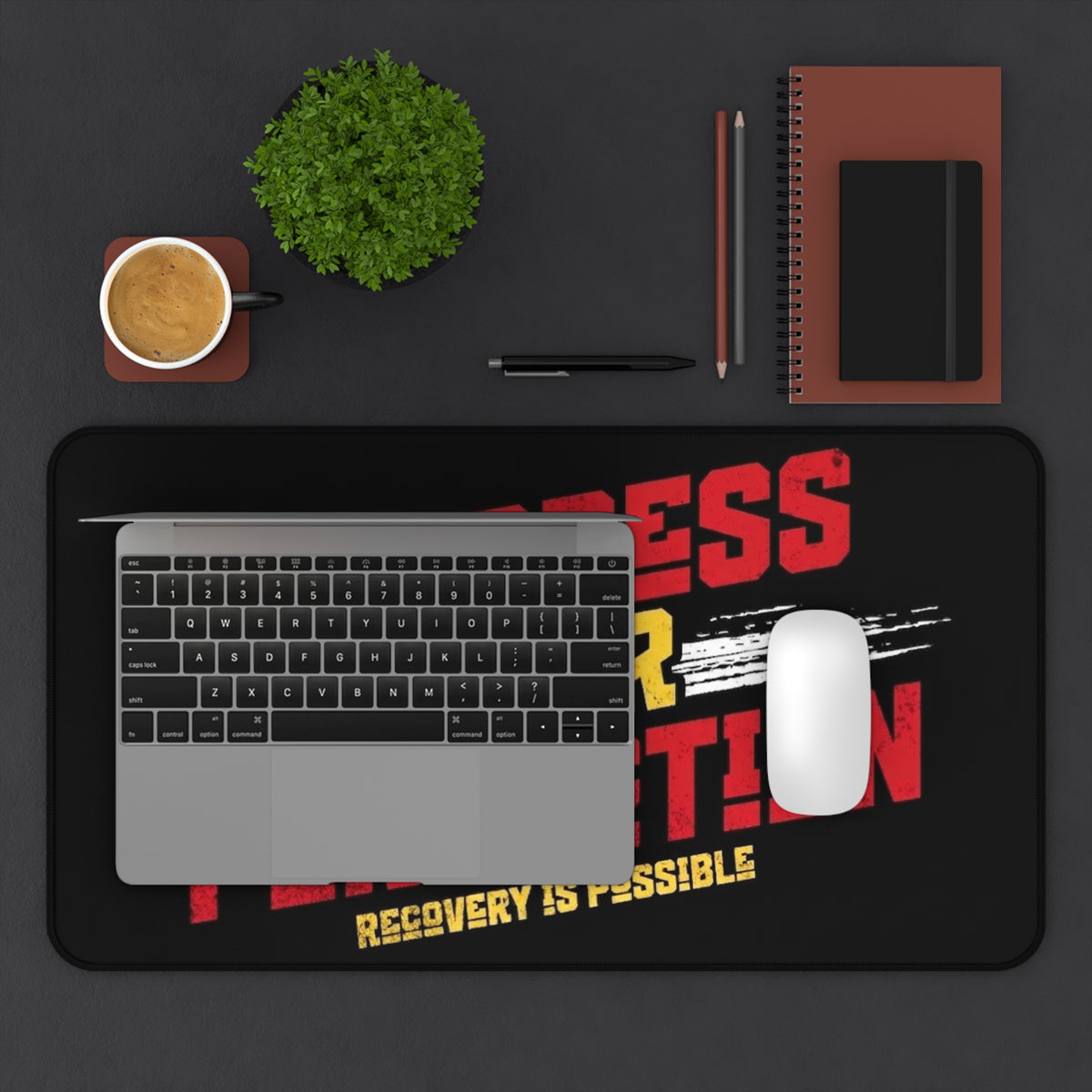 Progress Over Perfection Desk Mat — ‘Recovery Is Possible’ Motivational Mouse Pad