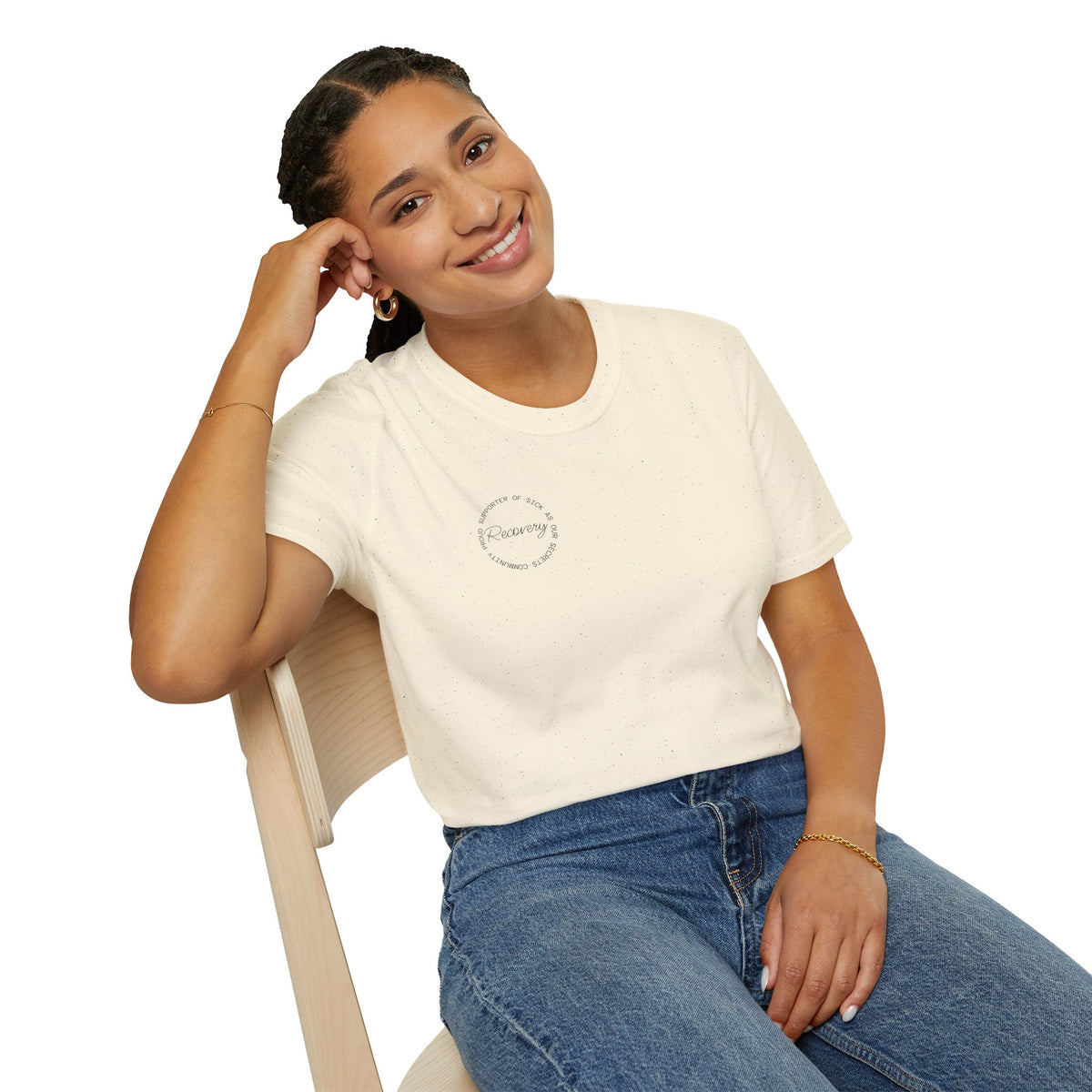 Recovery Supporter T-shirt — Subtle Chest Circle Script Design