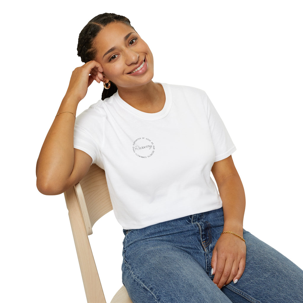 Recovery Supporter T-shirt — Subtle Chest Circle Script Design