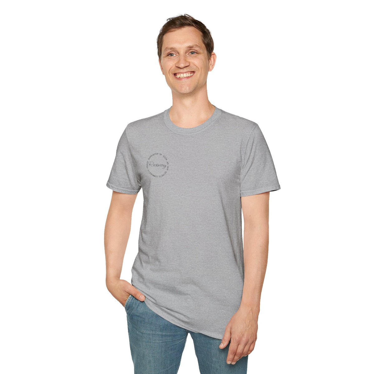 Recovery Supporter T-shirt — Subtle Chest Circle Script Design
