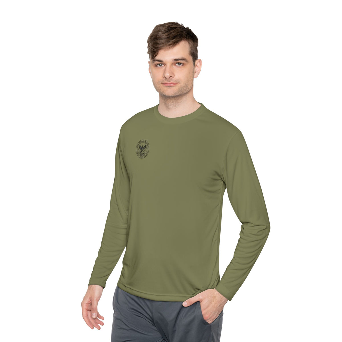 Long Sleeve Tee — Minimal Floral Crest Chest Graphic