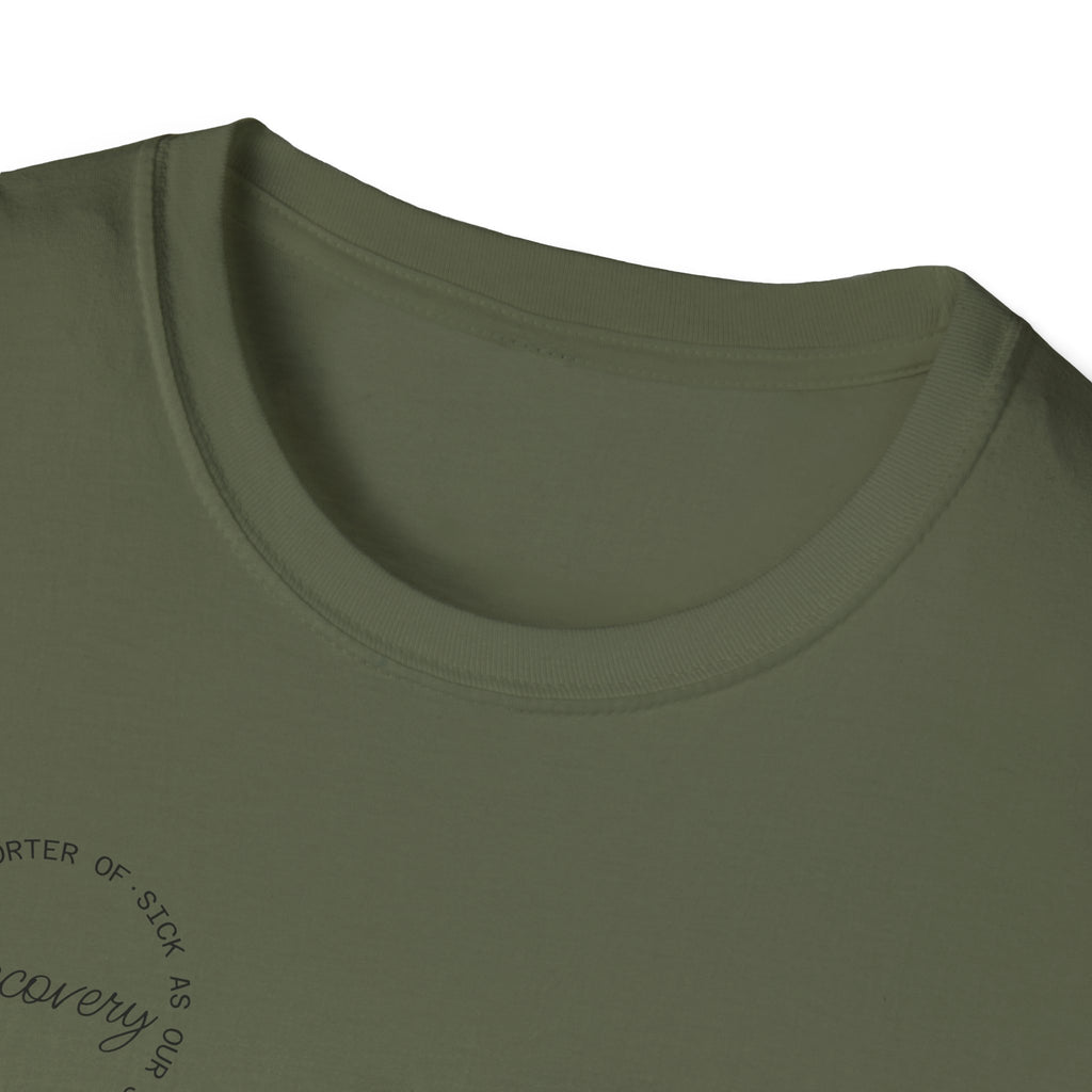 Recovery Supporter T-shirt — Subtle Chest Circle Script Design