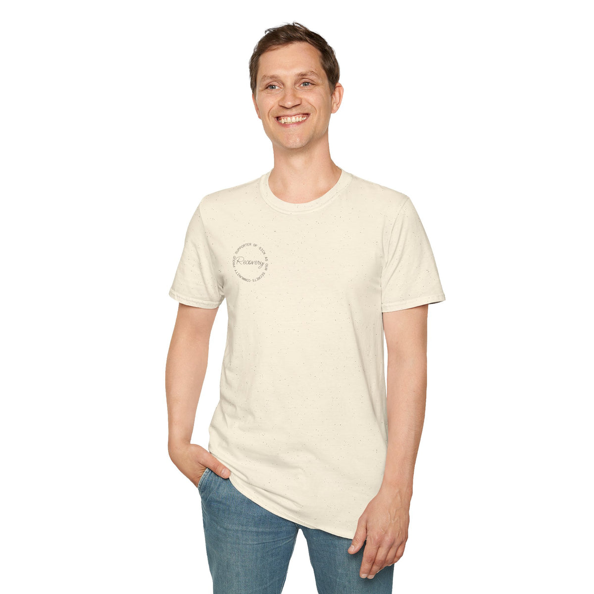 Recovery Supporter T-shirt — Subtle Chest Circle Script Design