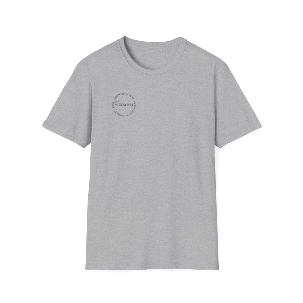 Recovery Supporter T-shirt — Subtle Chest Circle Script Design