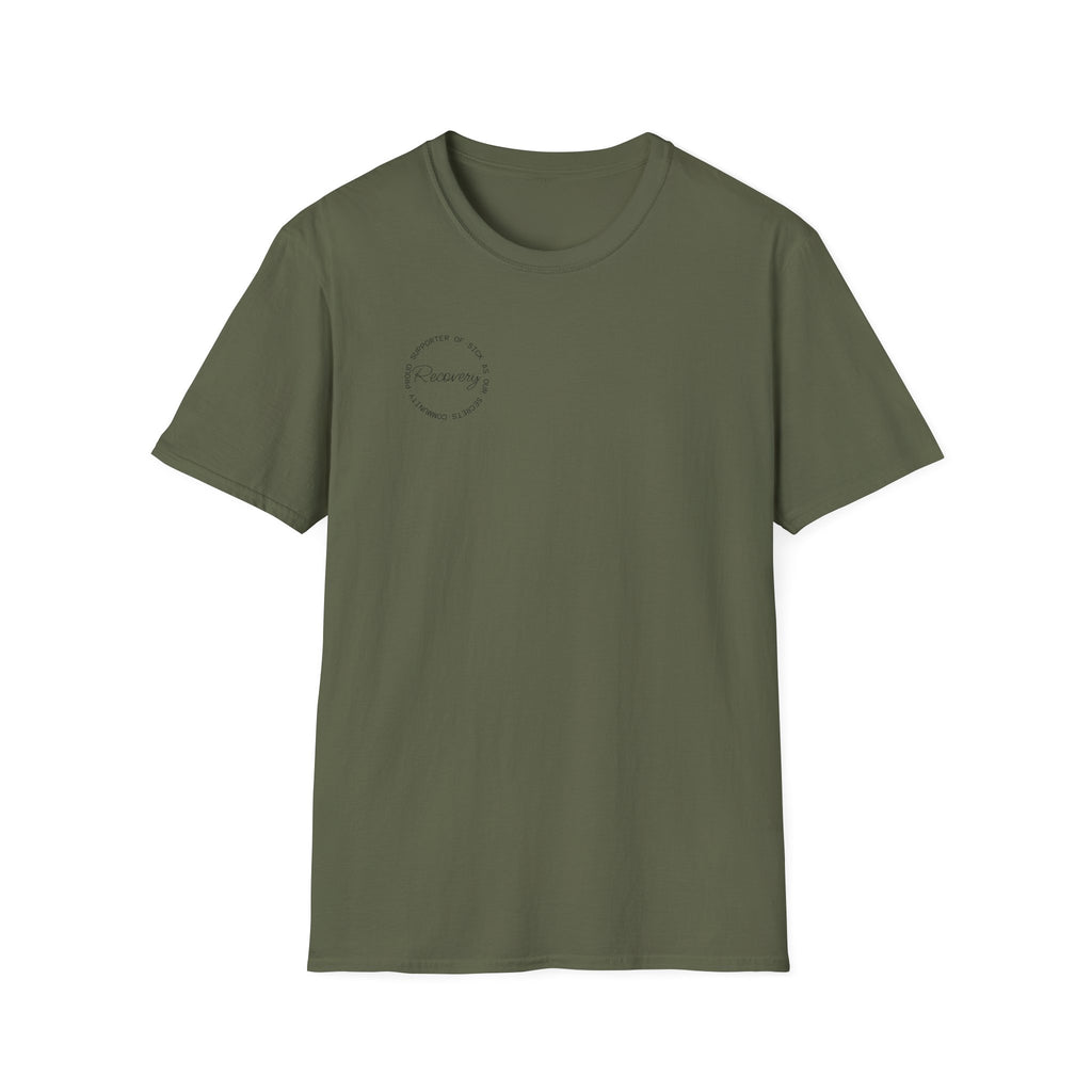 Recovery Supporter T-shirt — Subtle Chest Circle Script Design