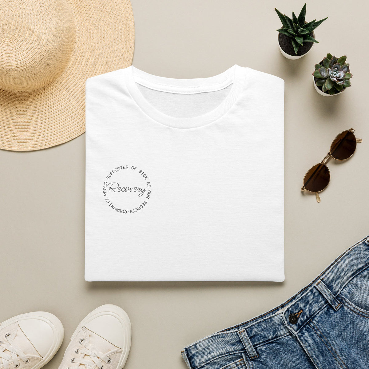 Recovery Supporter T-shirt — Subtle Chest Circle Script Design