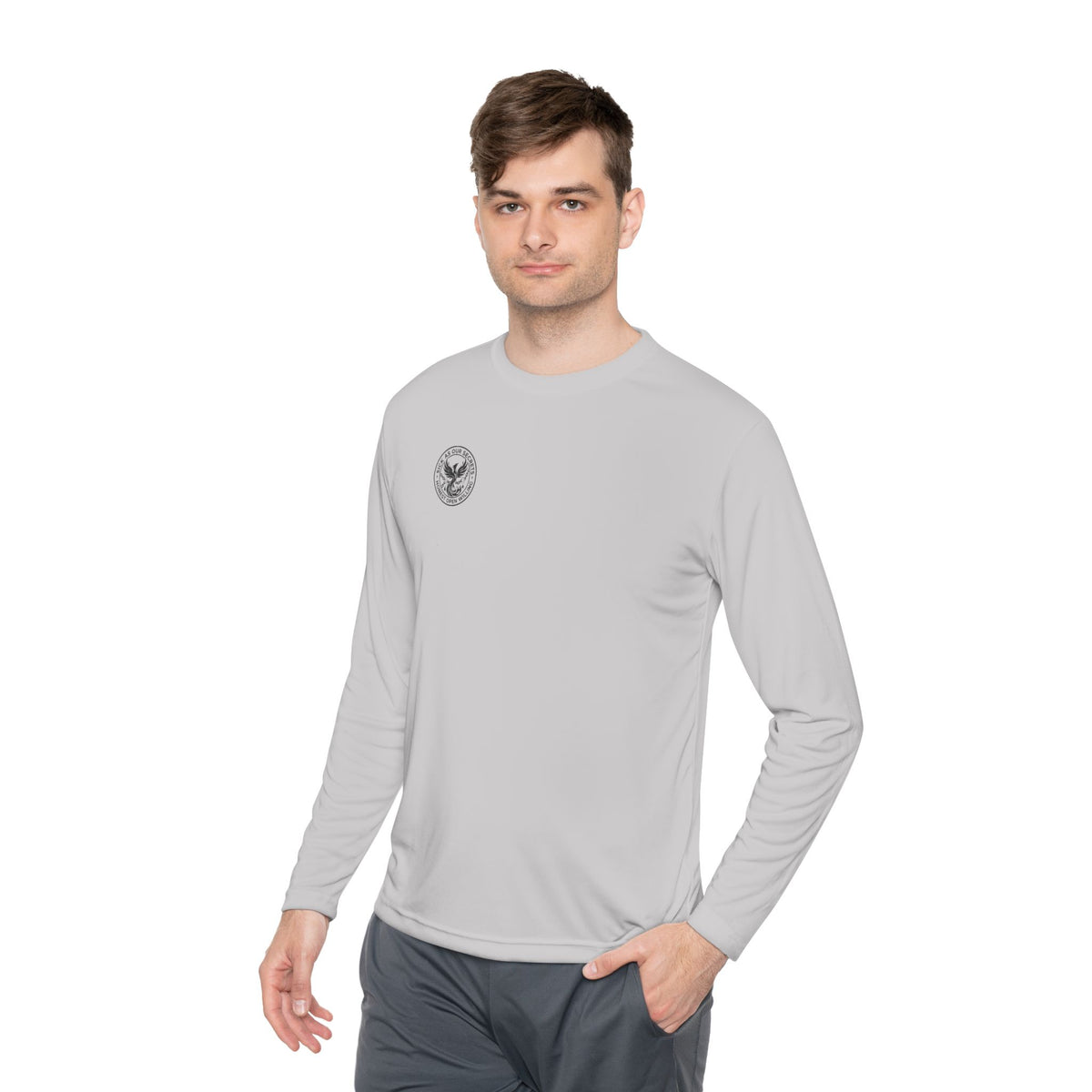 Long Sleeve Tee — Minimal Floral Crest Chest Graphic